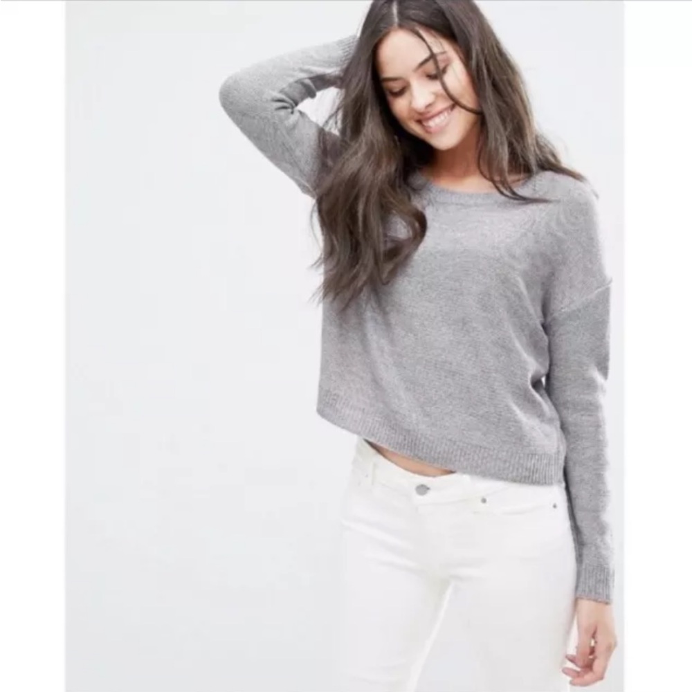 Brave Soul Long Sleeve Round Neck Marled Taupe Cropped Sweater Size Small